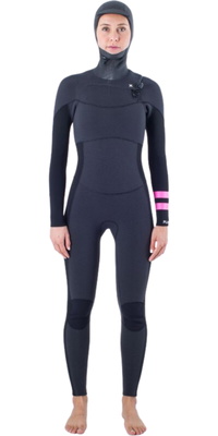2025 Hurley Womens Plus 5/3mm Hooded Chest Zip Wetsuit WFS0012544 - Black / Graphite